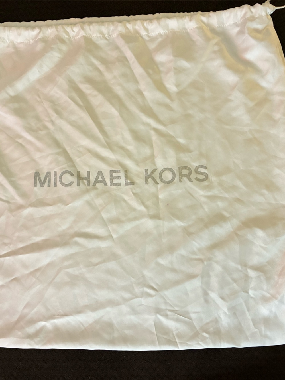 Michael Kors White Drawstring Storage Bag with Silver Logo